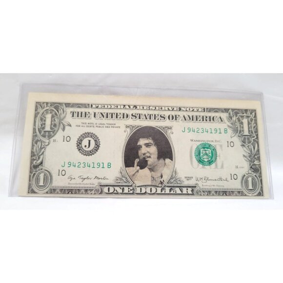 Elvis Presley USA $1 One Dollar Bill Legal Tender J94234191B 1977 Plastic Sleeve - Picture 1 of 3